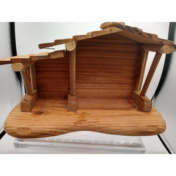 Vintage Enesco Wooden Manger Stable Nativity Scene Handmade 12" X 7" X 5" - Picture 1 of 6